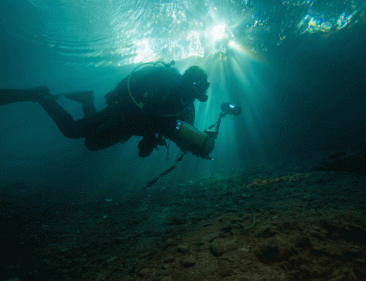 one man scuba diving